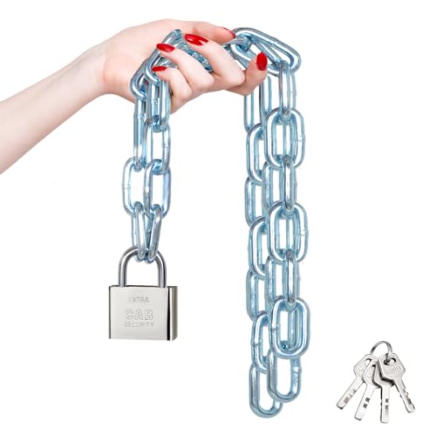 Bicycle Chain - งานหนัก 39 นิ้ว 8 มม. โซ่รักษาความปลอดภัยป้องกันสนิมและป้องกันการโจรกรรมแบบชุบสังกะสีพร้อมกุญแจสำหรับจักรยานที่ปลอดภัยจักรยานสกู๊ตเตอร์รถจักรยานยนต์