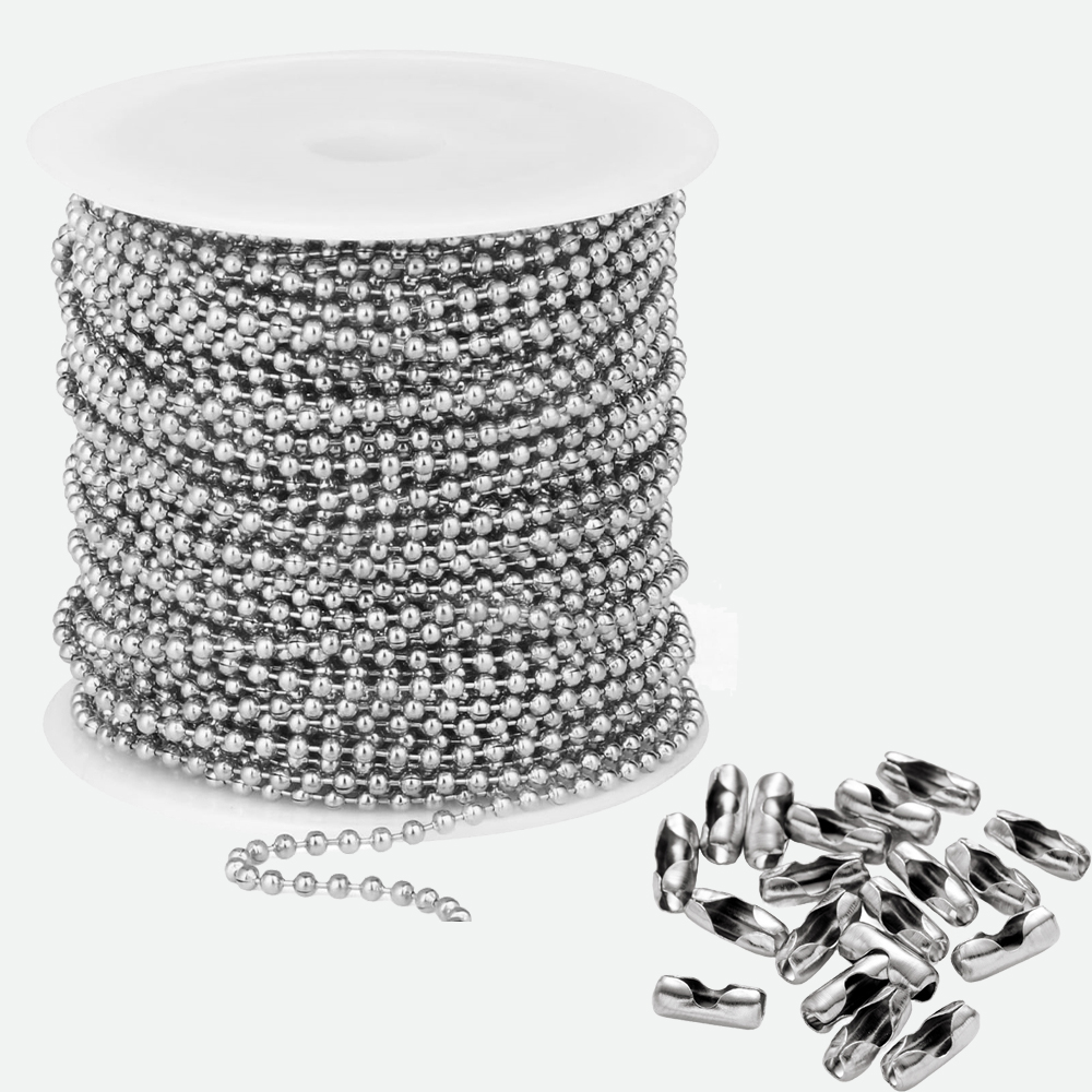 Roller Chain - โซ่ลูกปัดสแตนเลสยาว 10 เมตร พร้อมตัวเชื่อมต่อ 50 ชิ้น