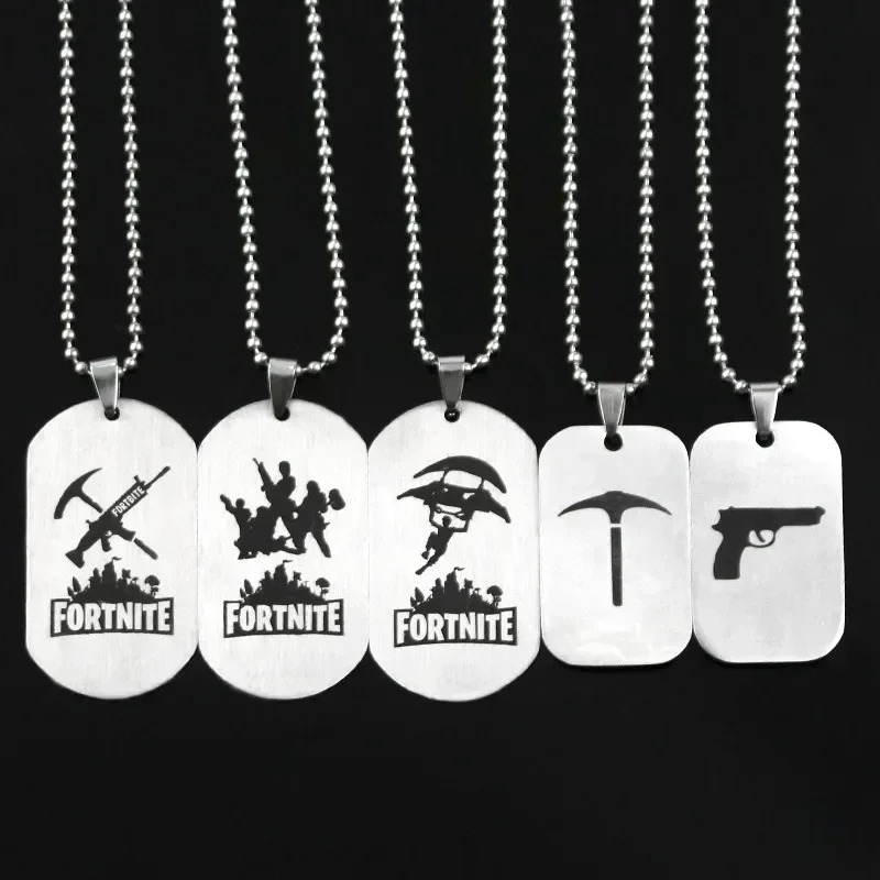 Steel Chain - สร้อยคออนิเมะเกม Fortnite สร้อยคอสแตนเลสพร้อมจี้ห้อย งานโลหะประดิษฐ์ จี้แฟชั่น ของตกแต่ง