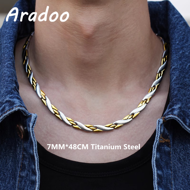 Ansi Chain - ARADOO ไทเทเนียมเหล็กรูปแบบมังกรสร้อยคอ Anion ป้องกันรังสีแม่เหล็กสร้อยคอกระชับสัดส่วนสแตนเลสคอ