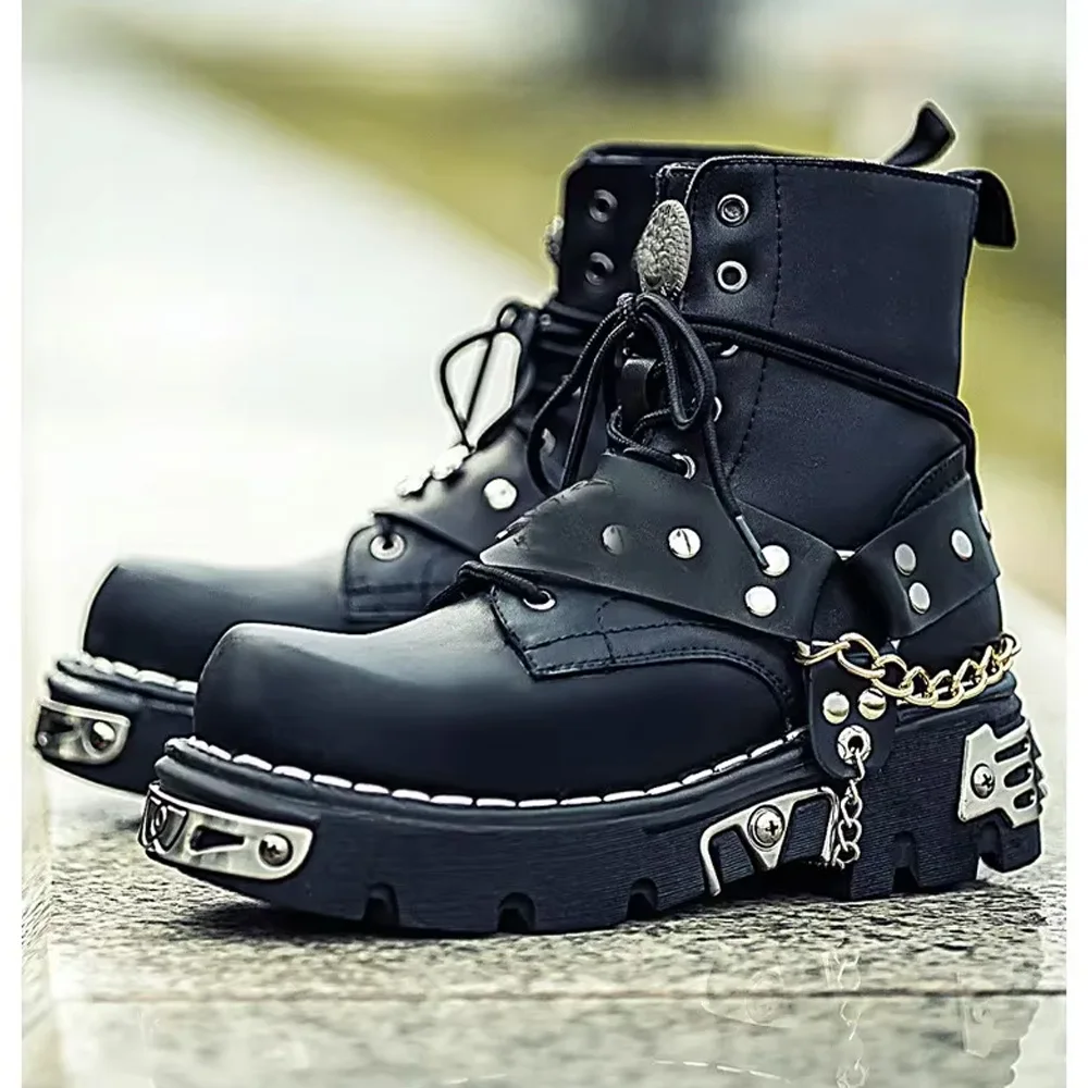 รองเท้าบูทหนังแท้สำหรับผู้ชาย  - Motorcycle Chain บทวิจารณ์และราคา