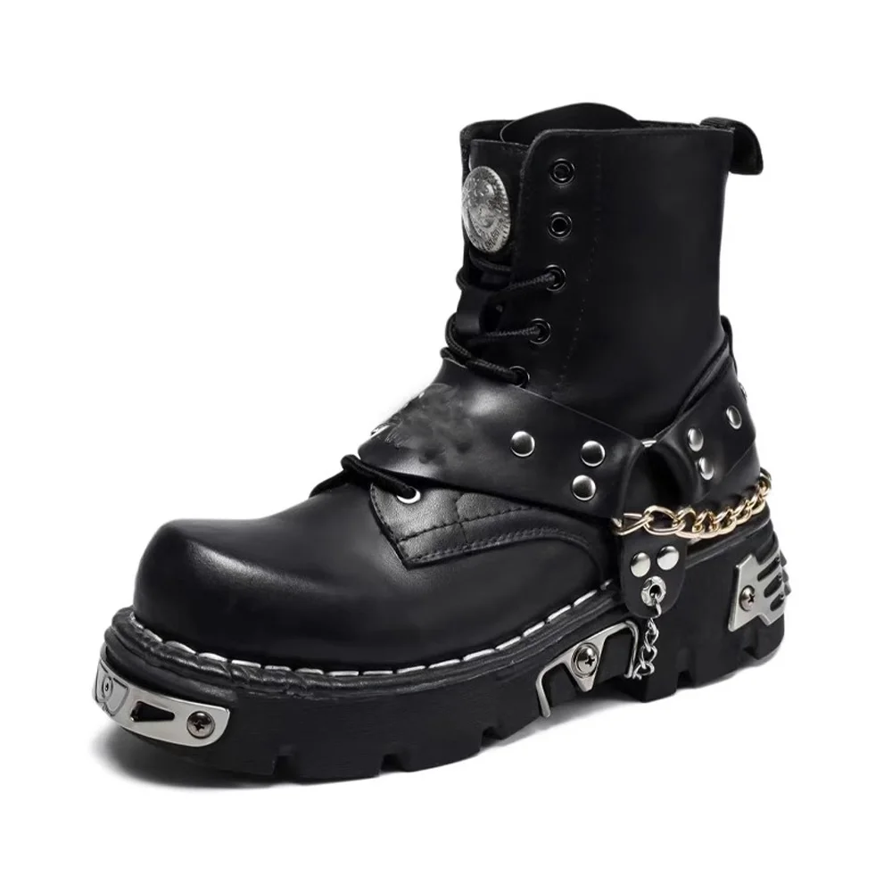 รองเท้าบูทหนังแท้สำหรับผู้ชาย  - Motorcycle Chain บทวิจารณ์และราคา