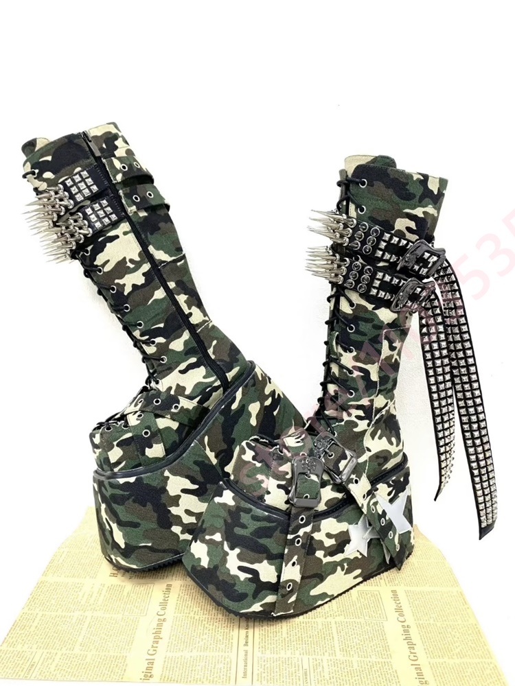 รองเท้าบูทแพลตฟอร์มสูงถึงเข่าล - Motorcycle Chain บทวิจารณ์และราคา