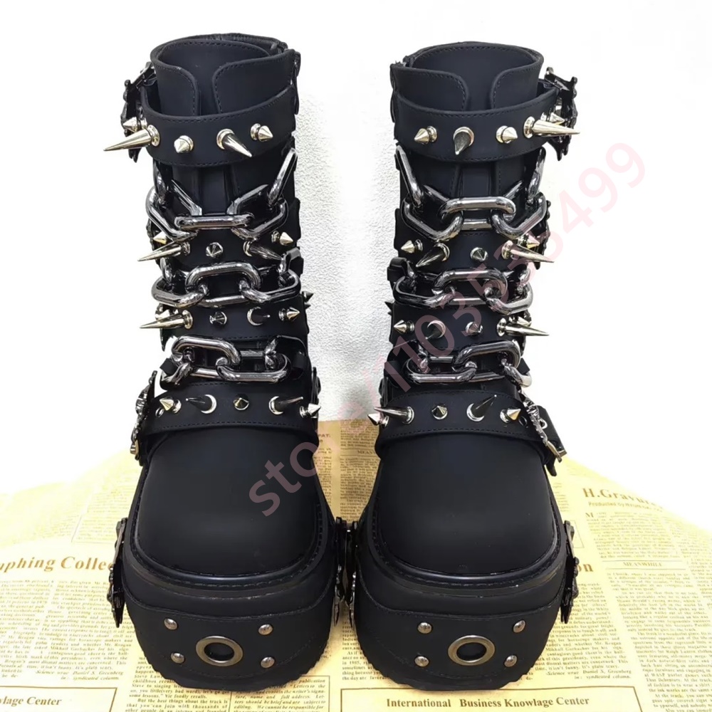 รองเท้าบูทข้อเท้าสีดำสไตล์โกธิ - Motorcycle Chain บทวิจารณ์และราคา